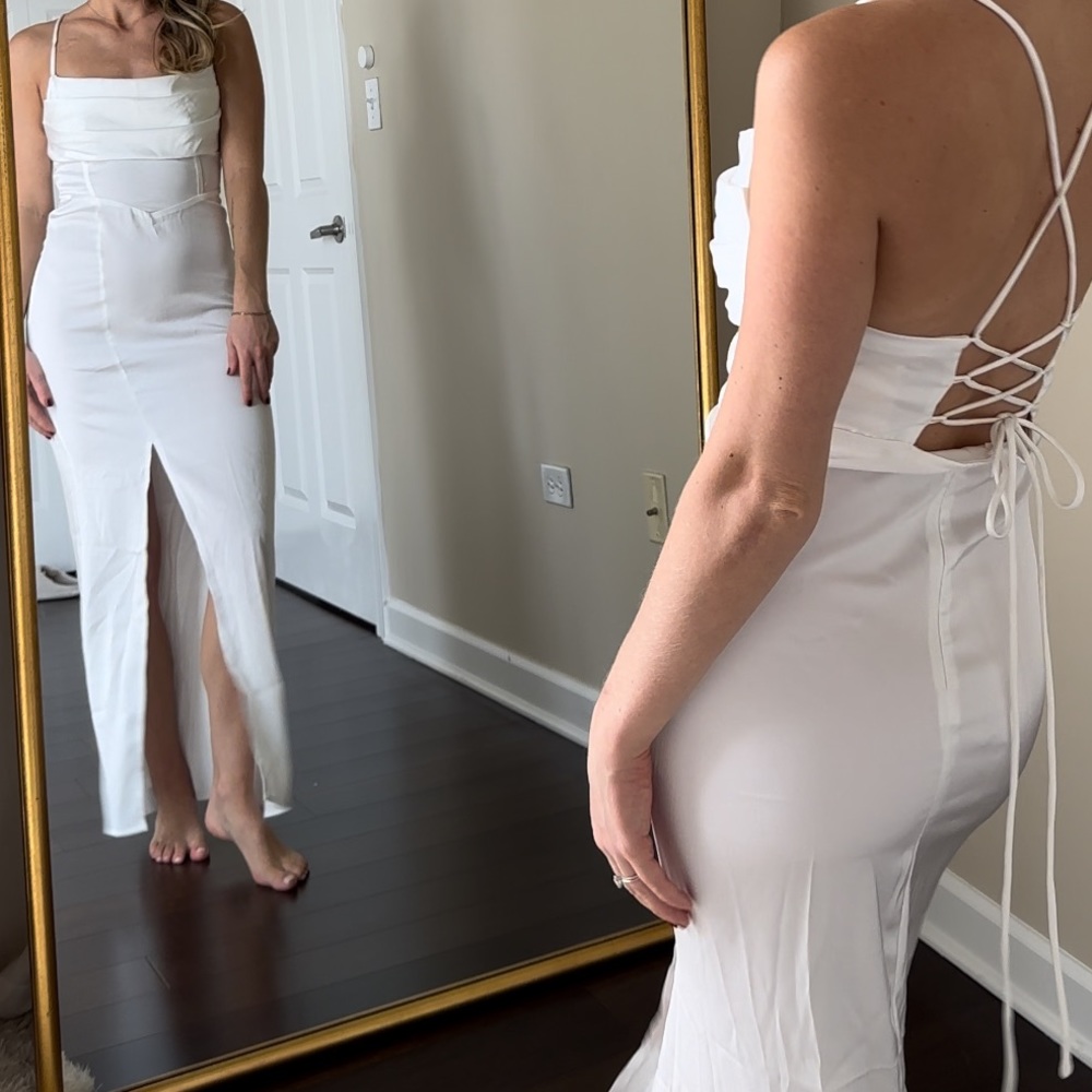 White Cowl Neck Strappy Slit Dress , never worn